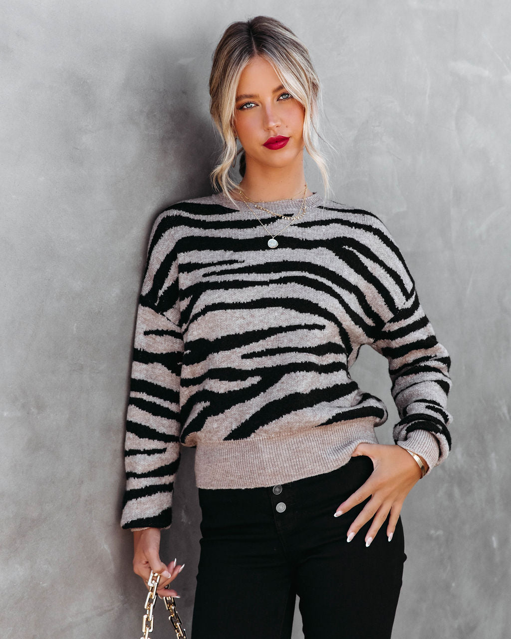Work Hard Play Hard Zebra Knit Pullover Sweater