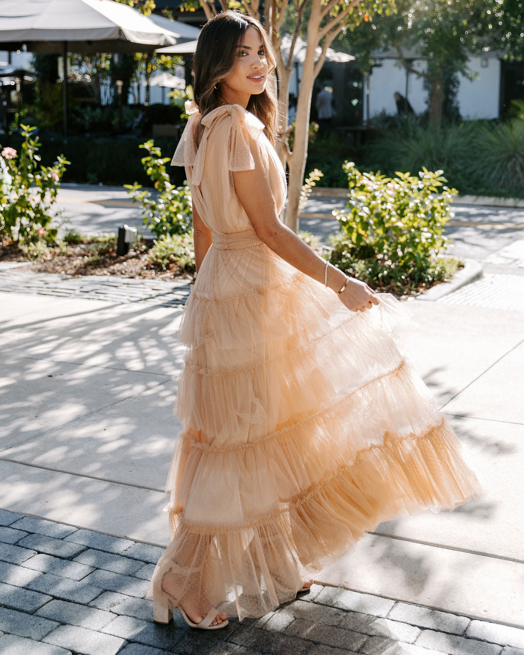 Belle Tiered Tulle Maxi Dress - Tan