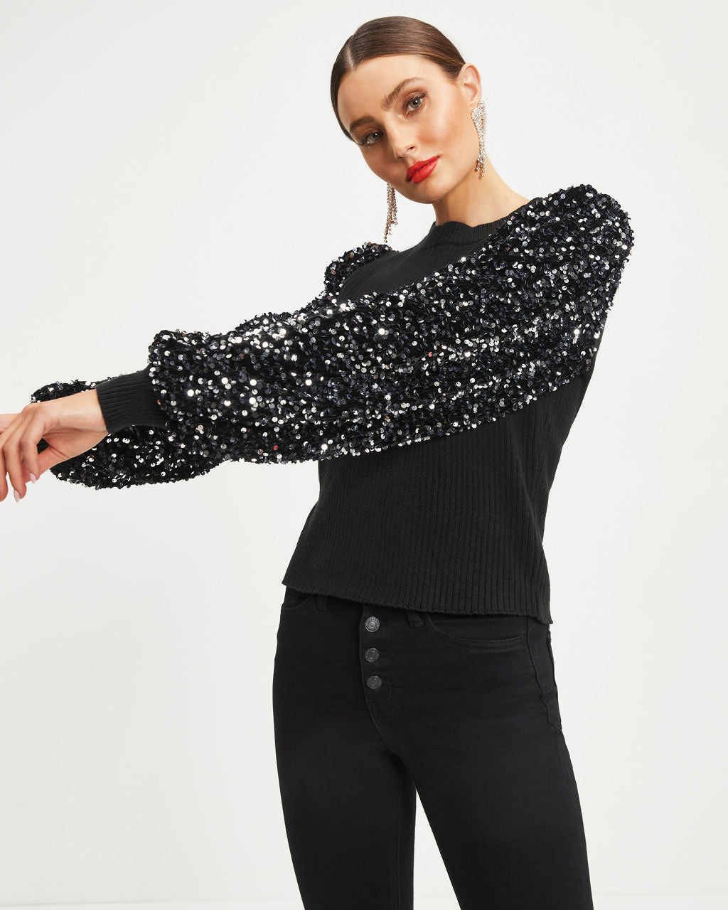 Joy To All Knit Sequin Pullover Sweater - Black