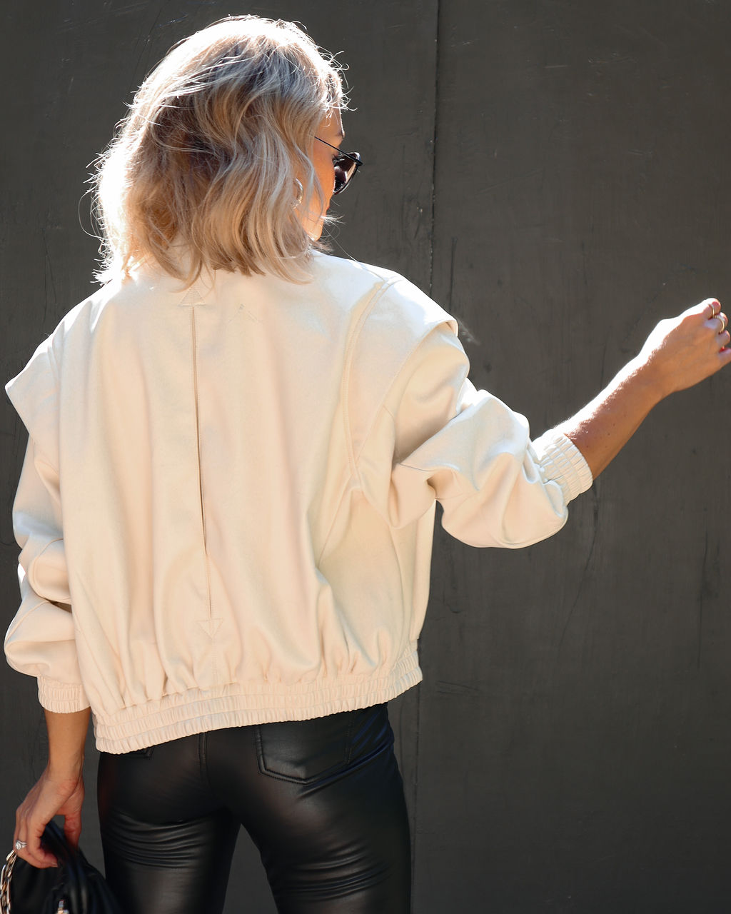 Without Limits Pocketed Faux Leather Jacket - Cream