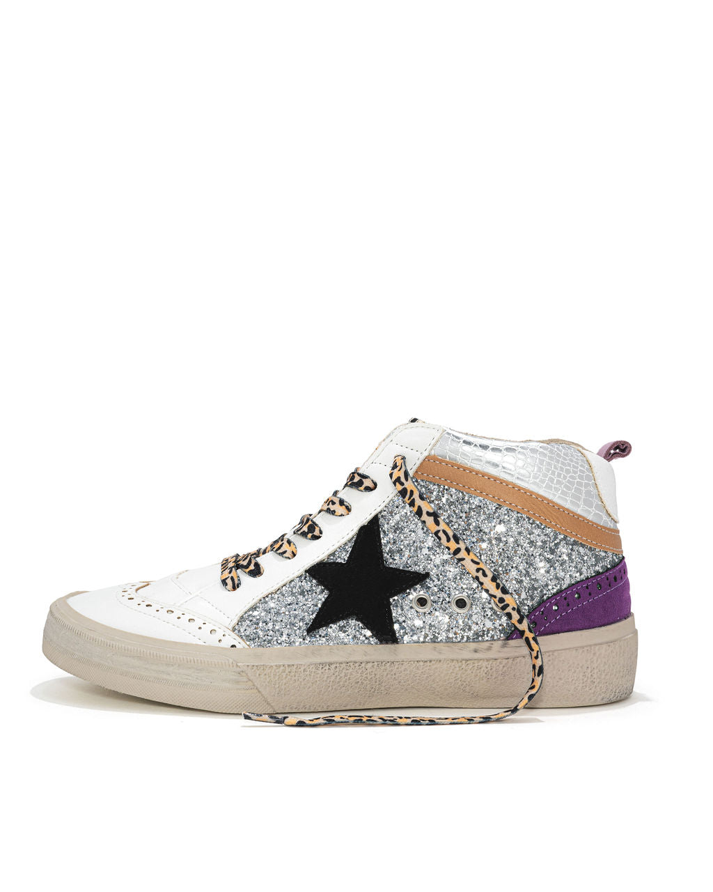 Rina High-Top Glitter Sneaker - Silver White