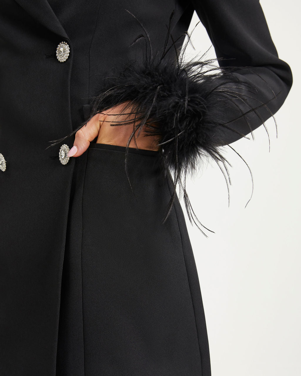 All I Ask For Feather Trim Mini Dress - Black