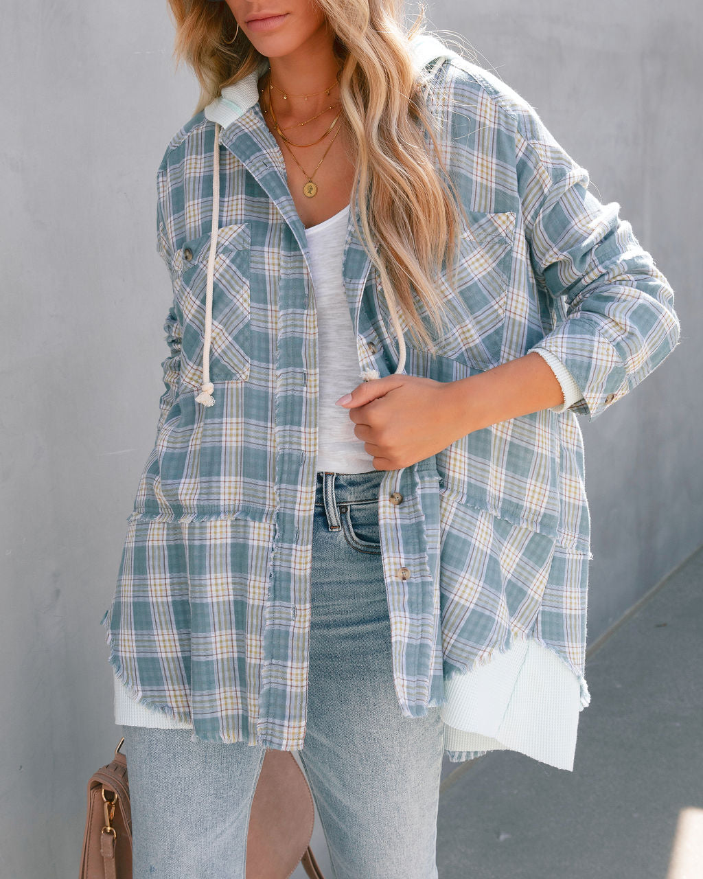 Remy Cotton Frayed Hooded Plaid Top - SALE