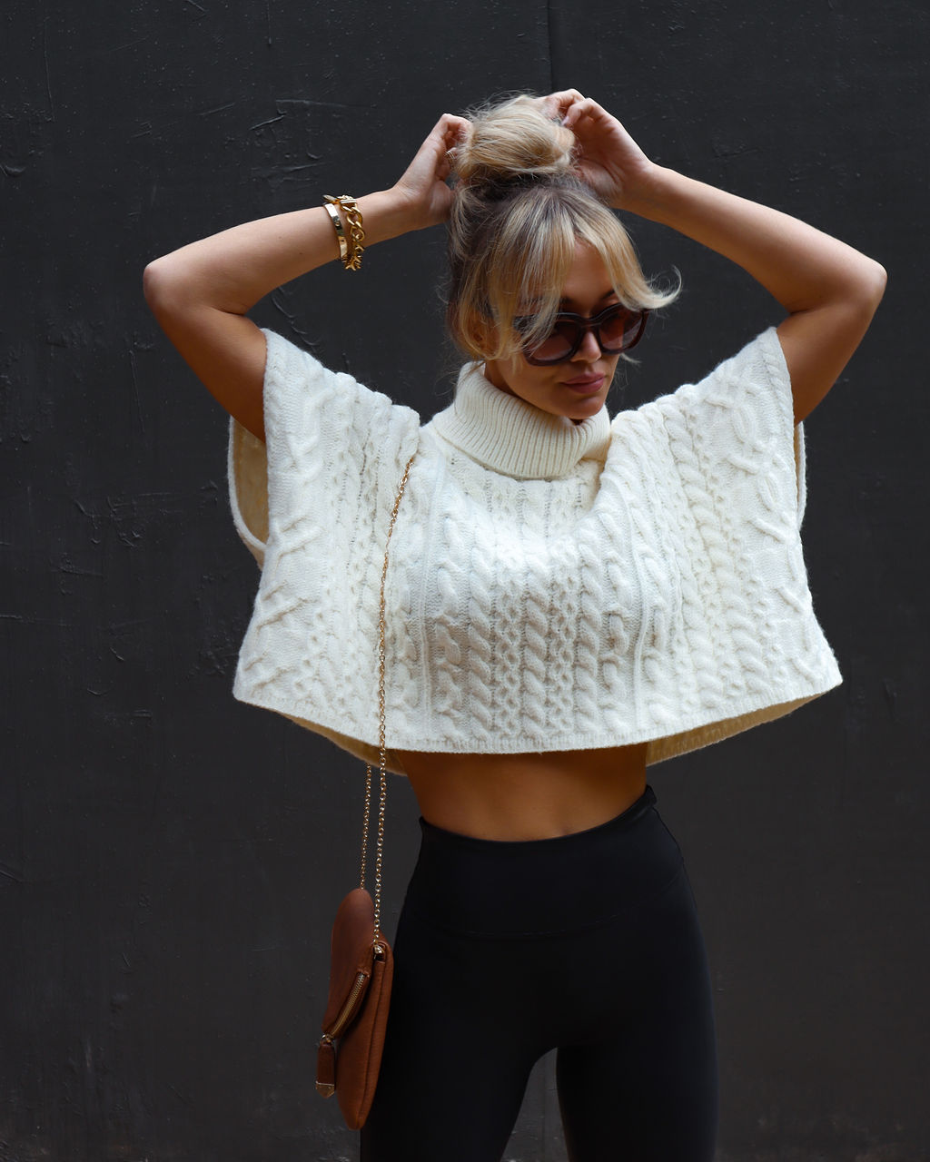 Adalynn Cable Knit Turtleneck Sweater Vest - Cream