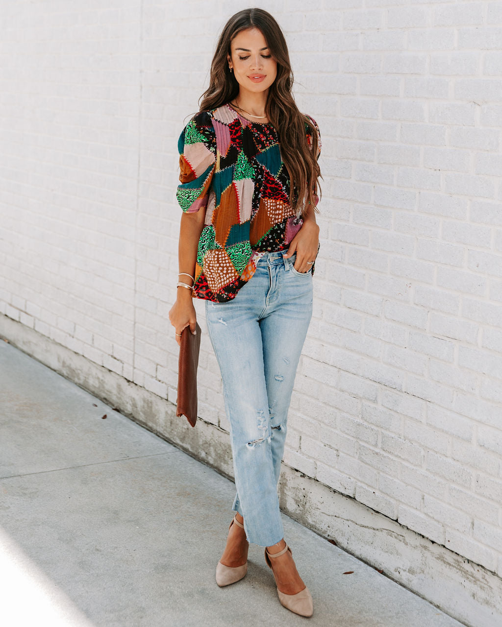 Sally Patchwork Puff Sleeve Top