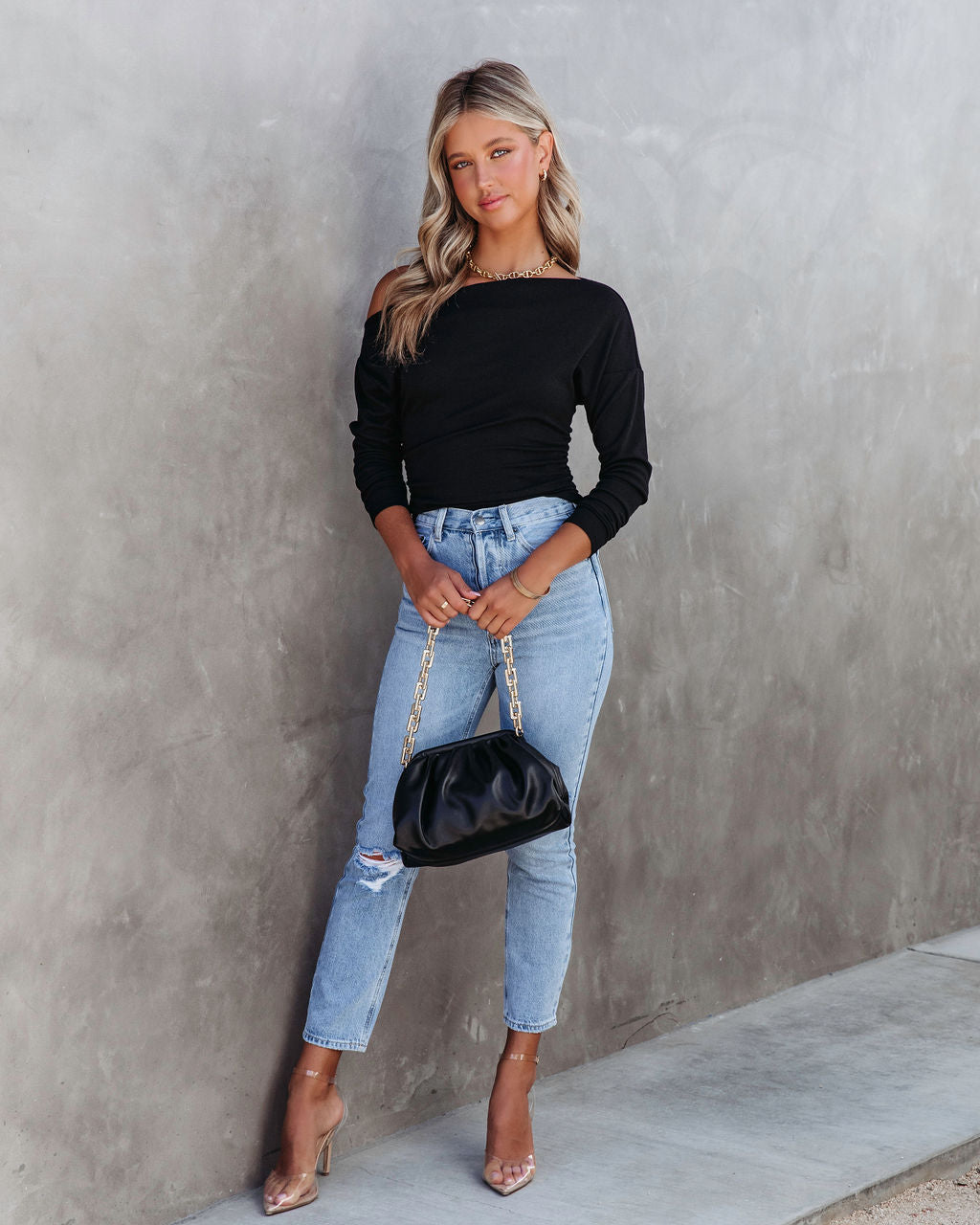 Karina Asymmetrical Crop Top - Black
