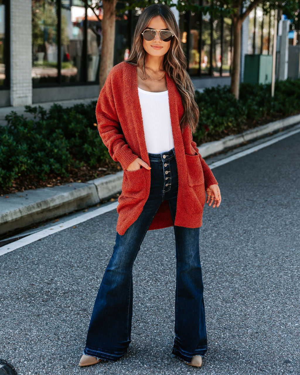 Good Lover Pocketed Chenille Cardigan - Cinnamon