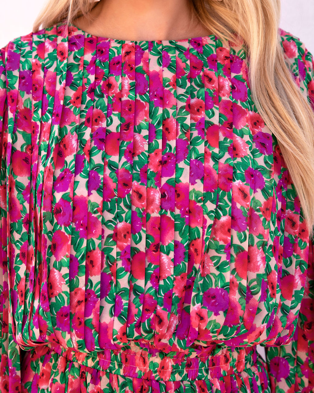 Bougainvillea Floral Pleated Crop Top - FINAL SALE