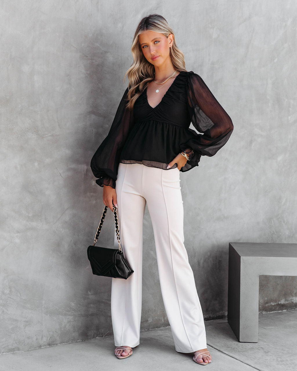 Into The Night Drape Chiffon Top - Black