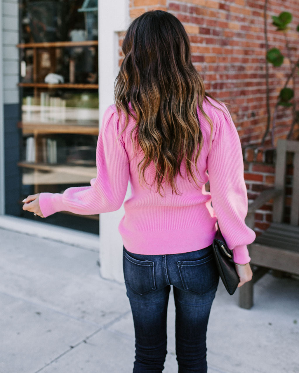 Bubble Over Ribbed Knit Sweater - Pink