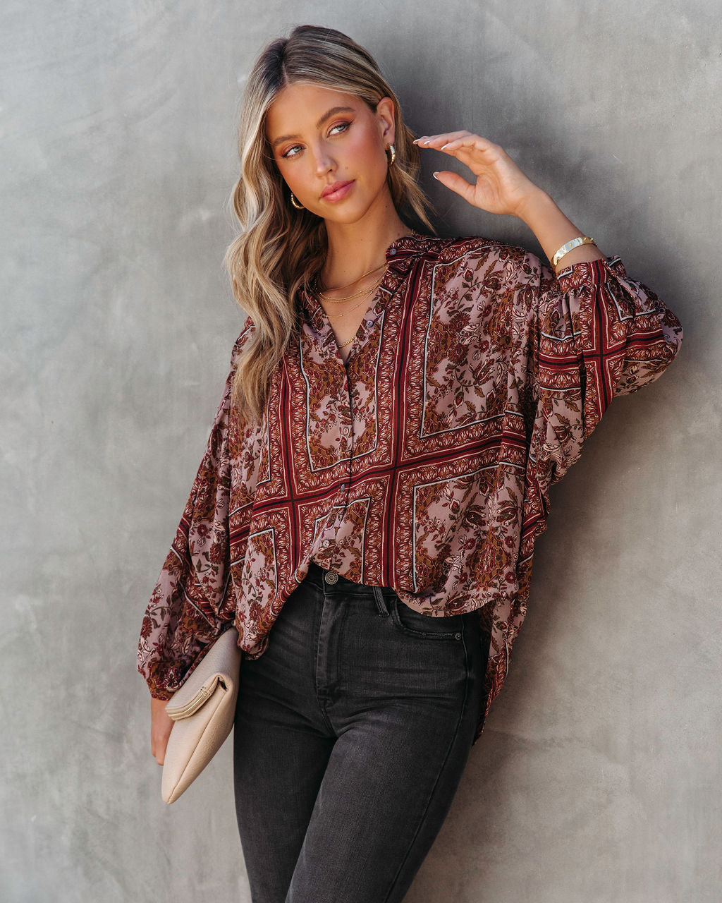 Ever As Before Printed Dolman Sleeve Top