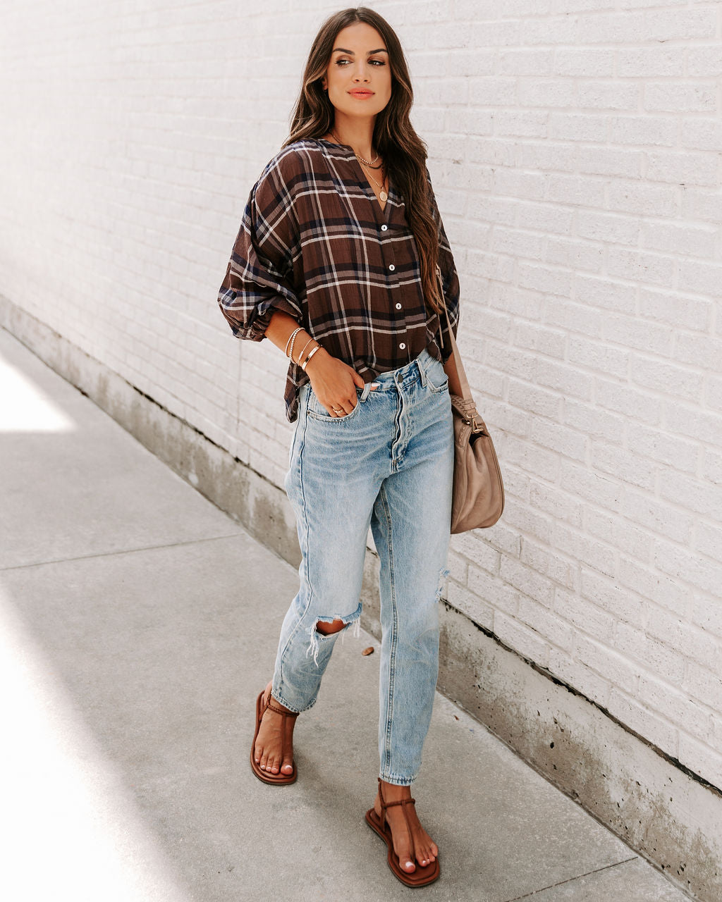 Williamsburg Cotton Plaid Button Down Top