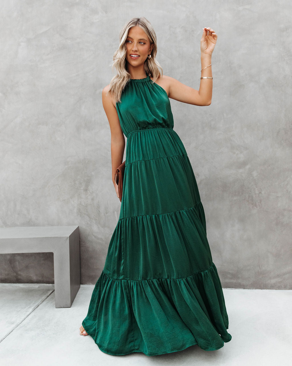 Forever Begins Today Satin Maxi Dress - Emerald Green