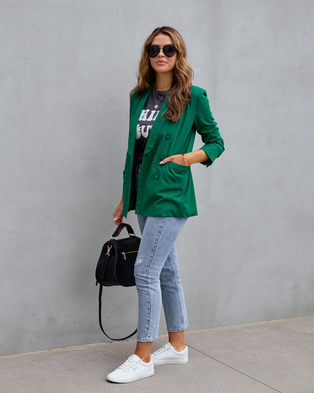 Lilly Pocketed Blazer - Hunter Green - FINAL SALE