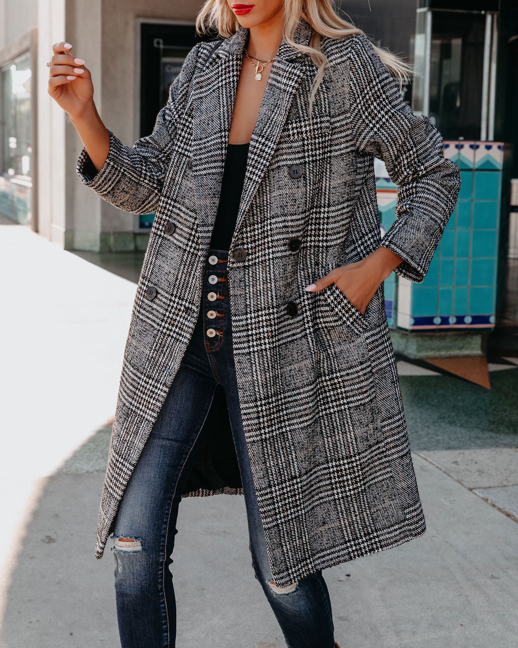 Asher Pocketed Houndstooth Coat