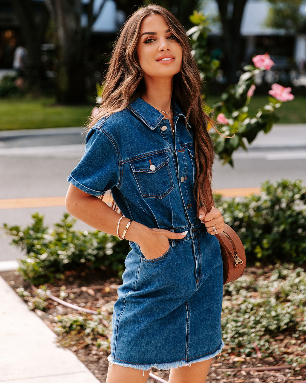 From The Block Denim Pocketed Mini Dress - FINAL SALE