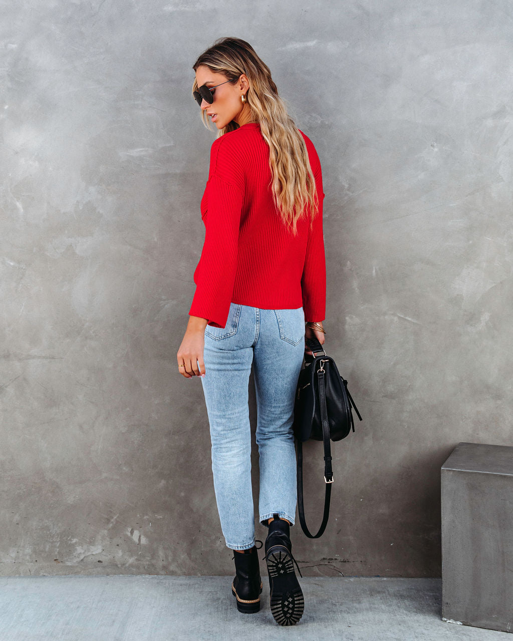 Shawn Ribbed Henley Top - Red - SALE