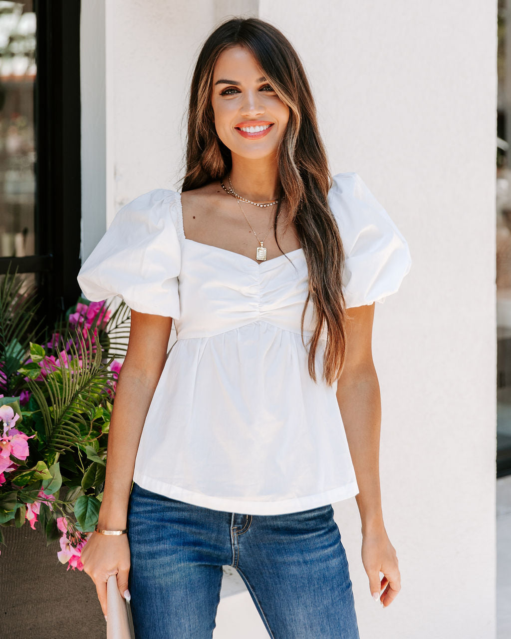 Carley Cotton Puff Sleeve Peplum Top - White - FINAL SALE