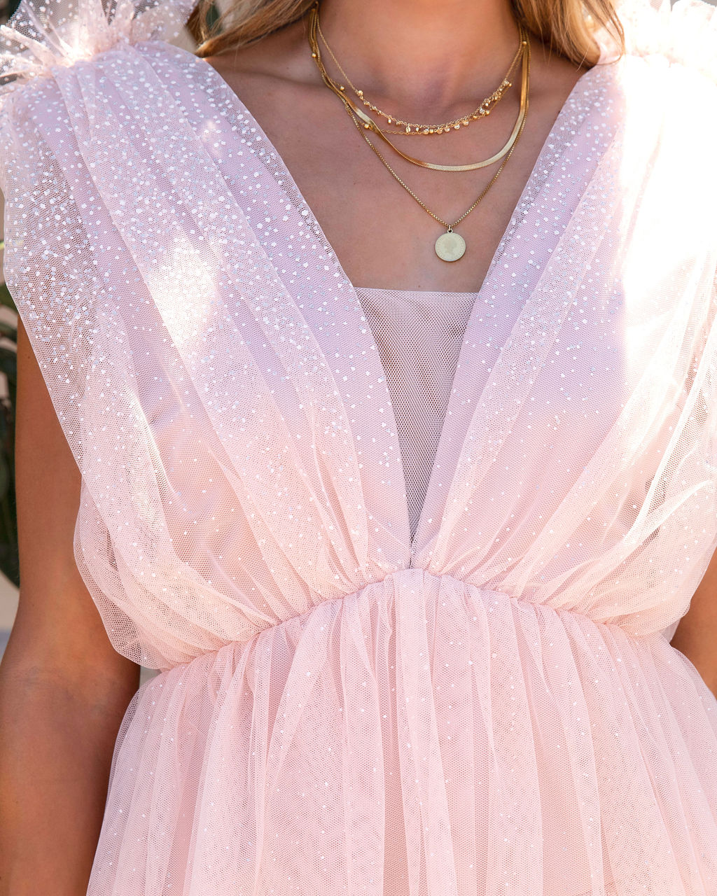 Glitter Always Tulle Tiered Mini Dress - Pink - FINAL SALE