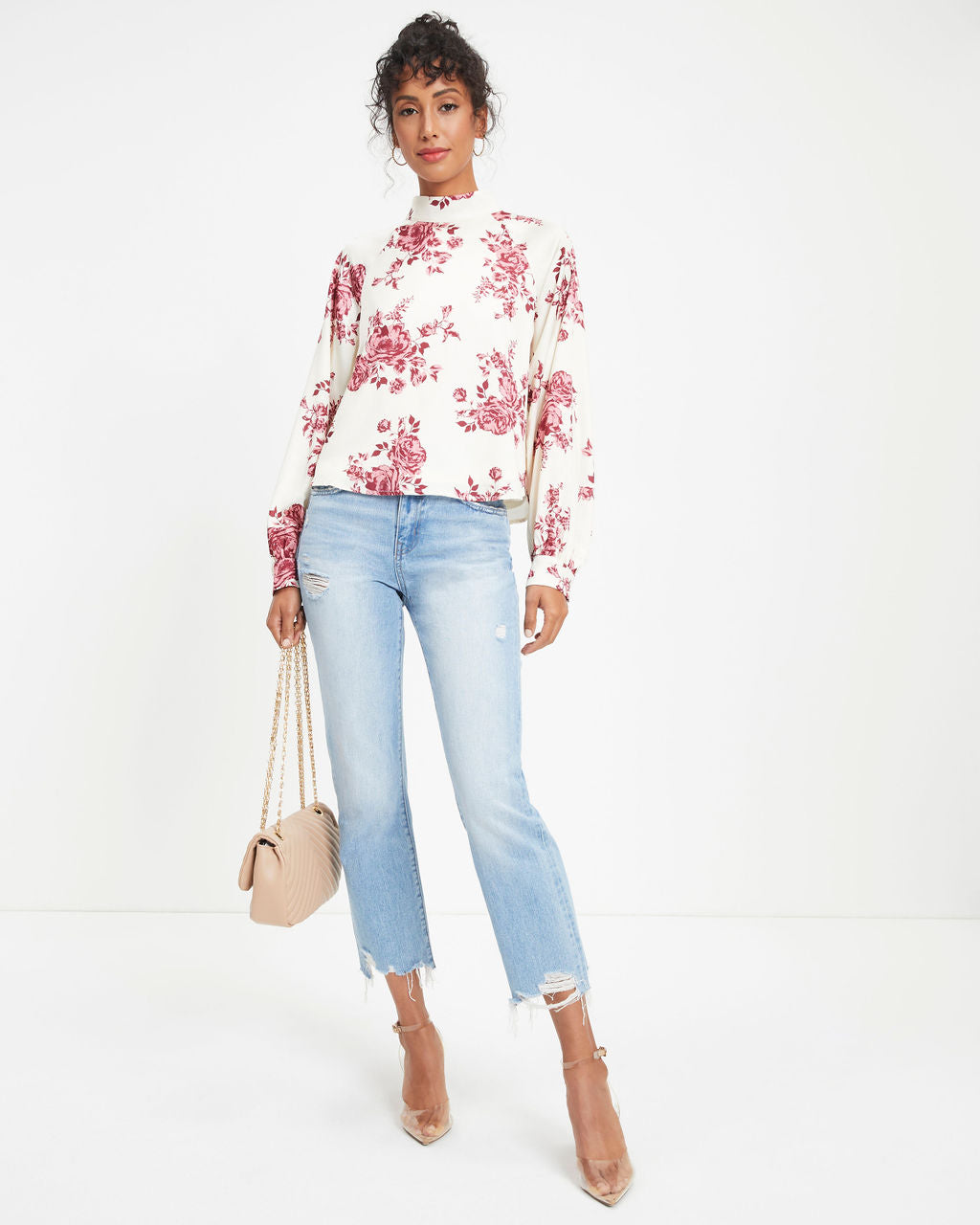All I Ever Need Satin Floral Mock Neck Top