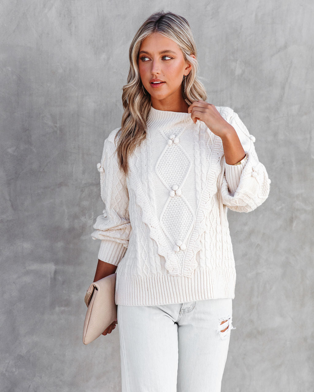Chantel Cable Knit Pullover Sweater - Ivory - SALE