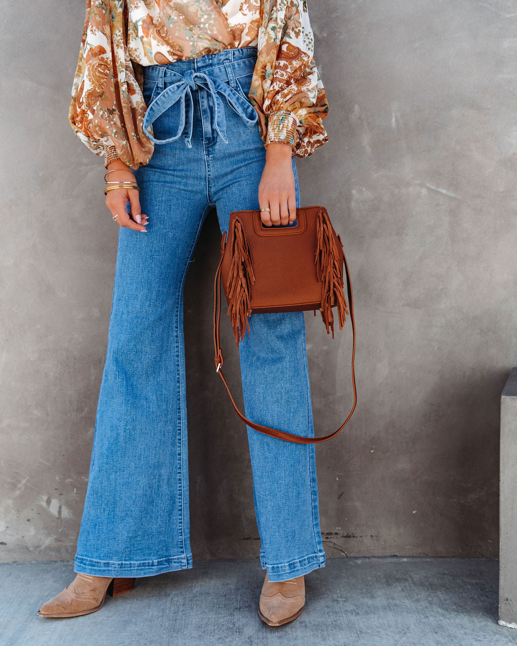 Aria Fringe Crossbody Bag - Tan