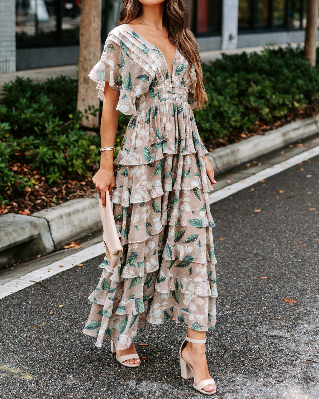 Flora Metallic Tiered Maxi Dress