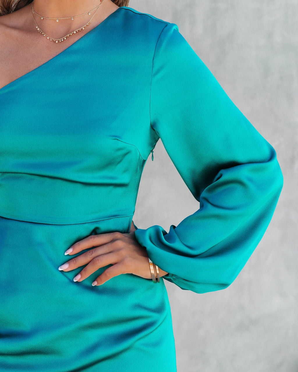 Venus Satin One Shoulder Mini Dress - Teal - FINAL SALE