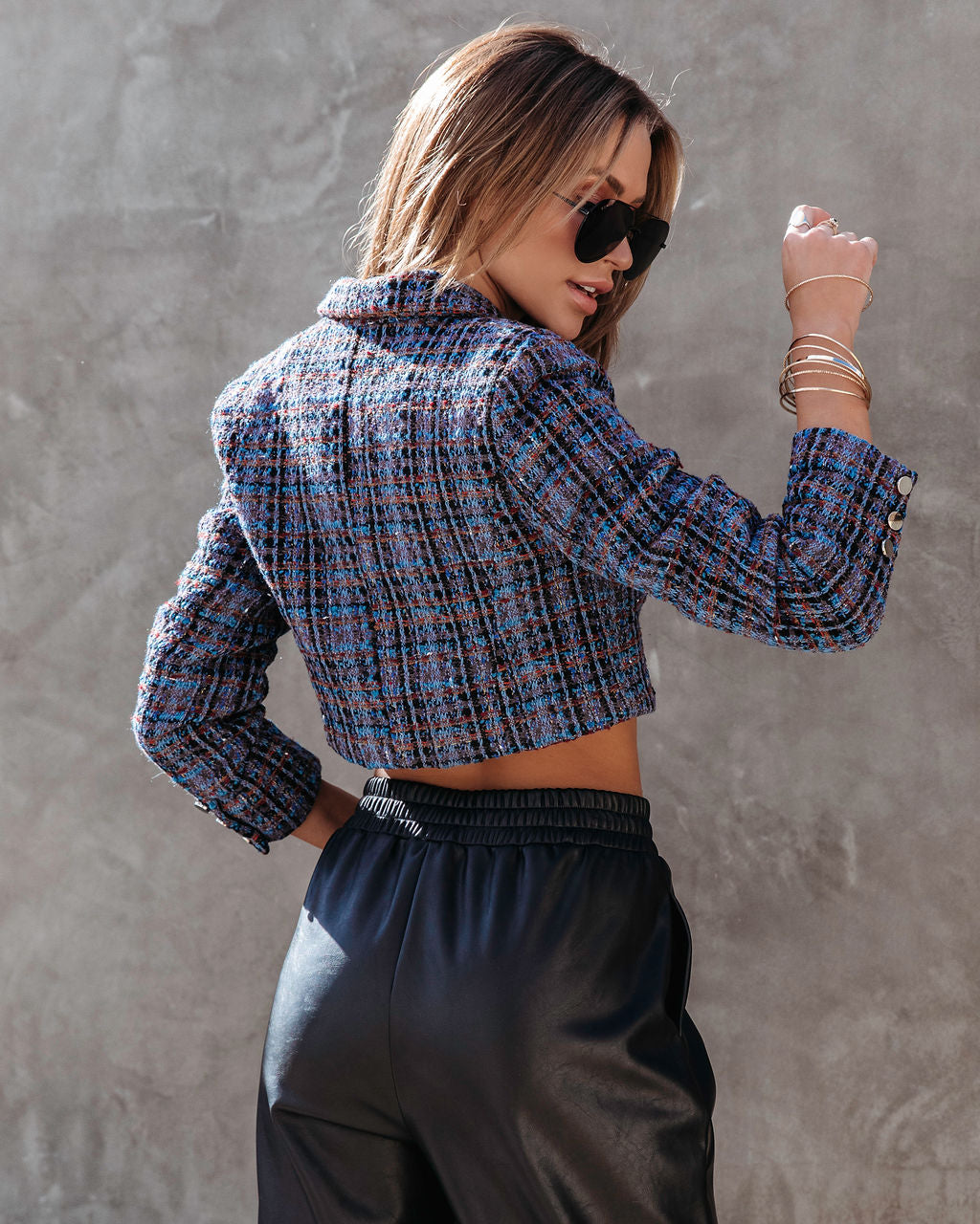 Breaking The Rules Tweed Crop Blazer - Purple Multi