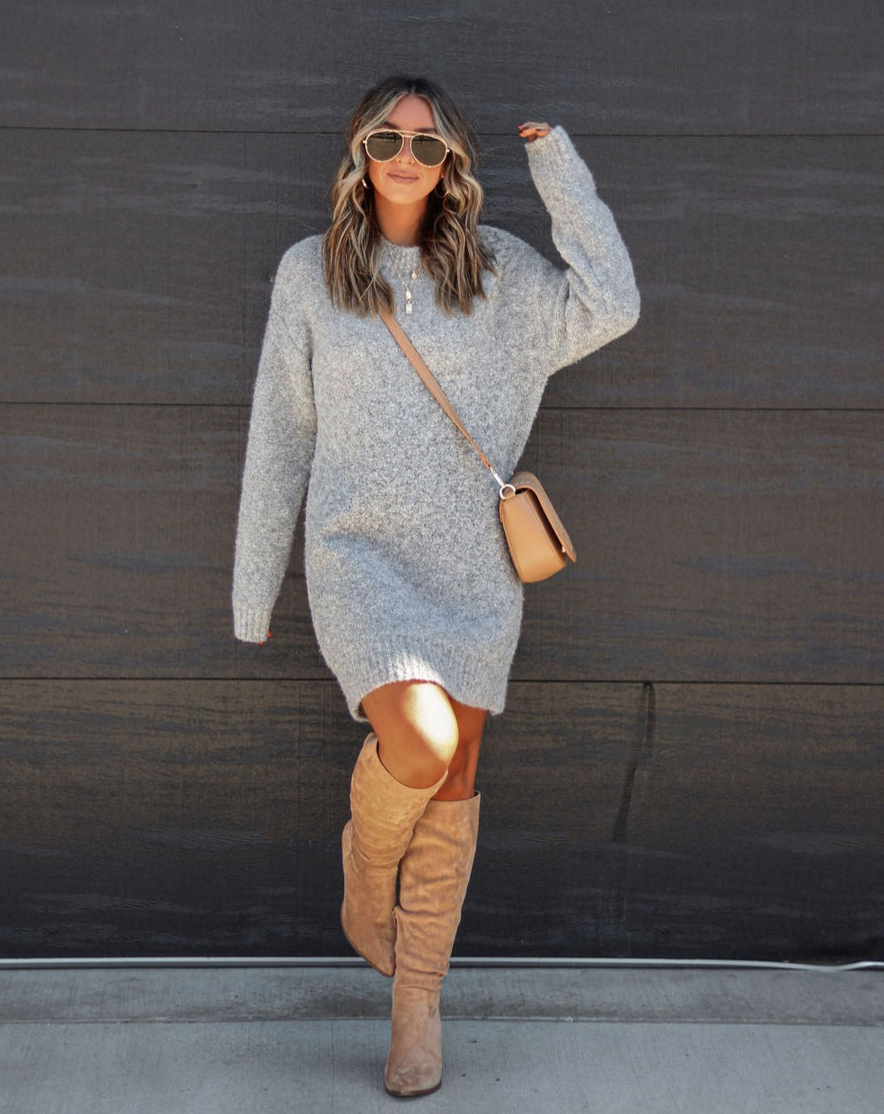Brooklynn Knit Sweater Dress - Grey