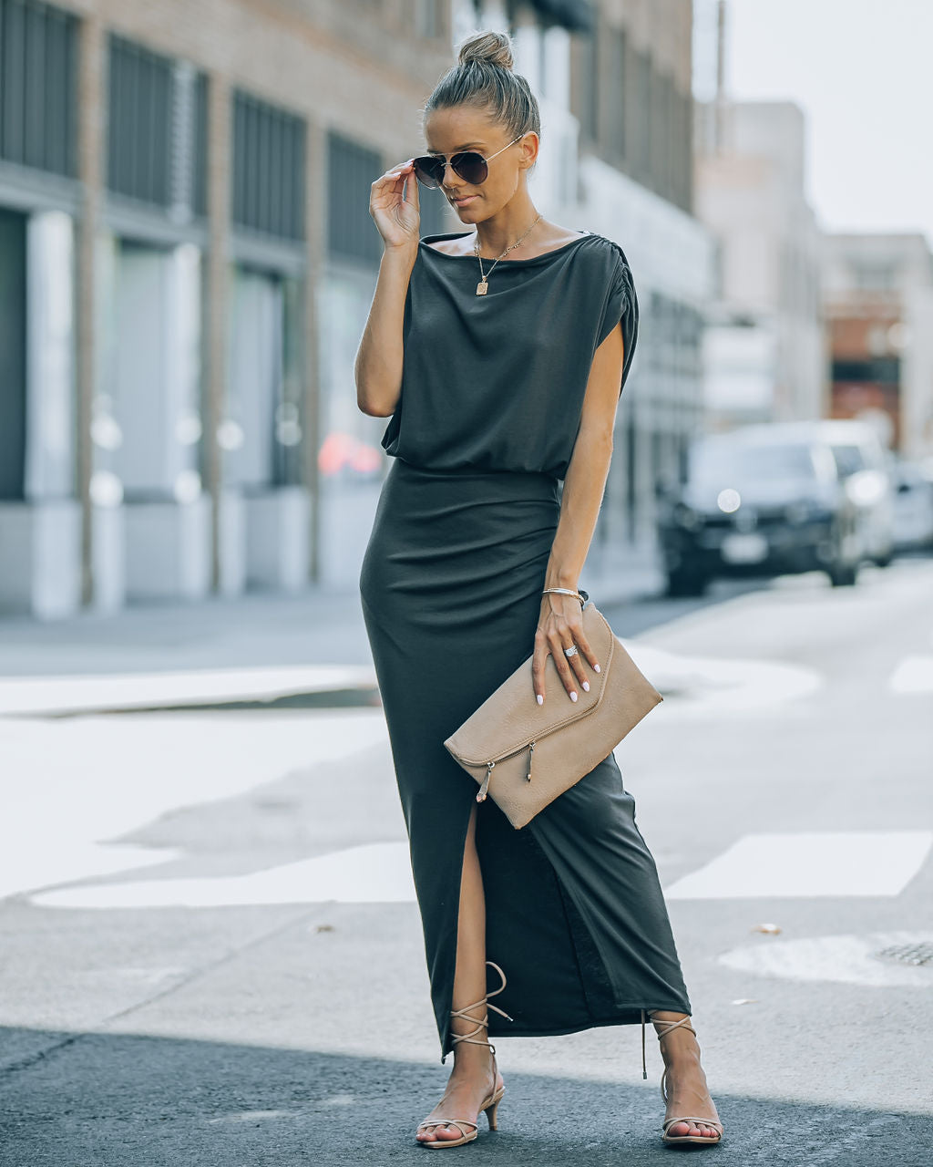 Stella Ruched Maxi Dress - Charcoal