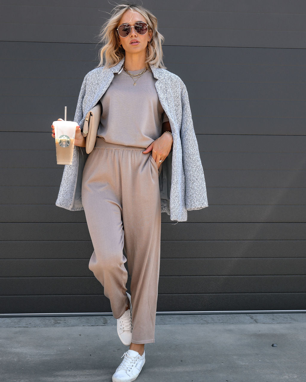 Tristan Knit Short Sleeve Top - Mocha