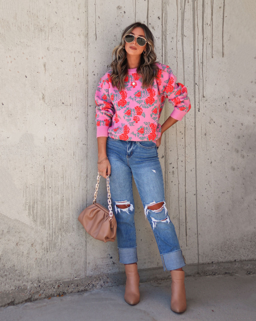 Stop And Smell The Roses Knit Pullover Sweater