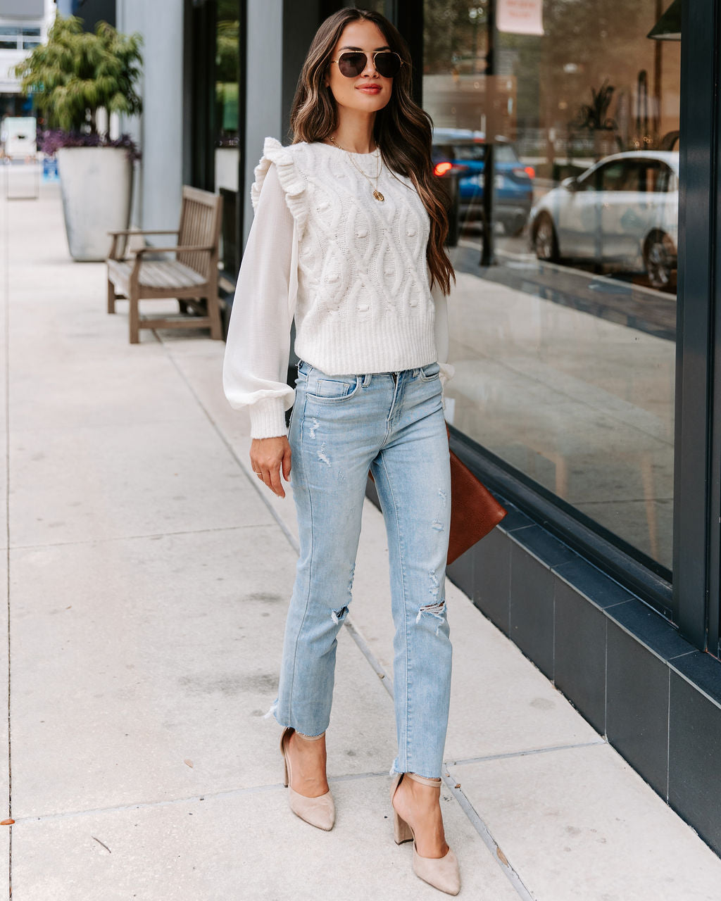 Never Settling Knit Contrast Top - Ivory