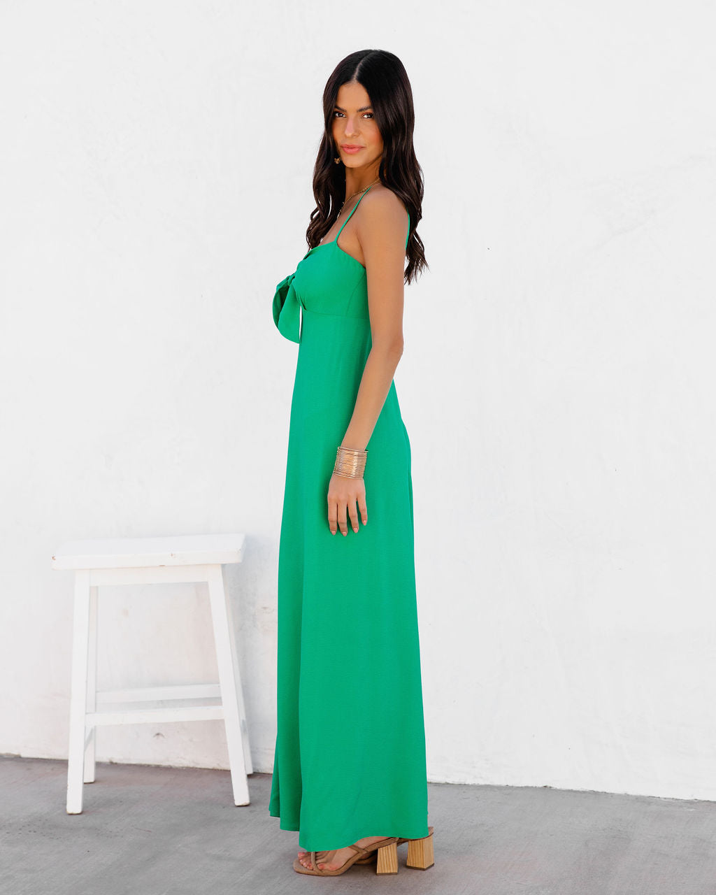 Eladoria Front Tie Maxi Dress - Green - FINAL SALE