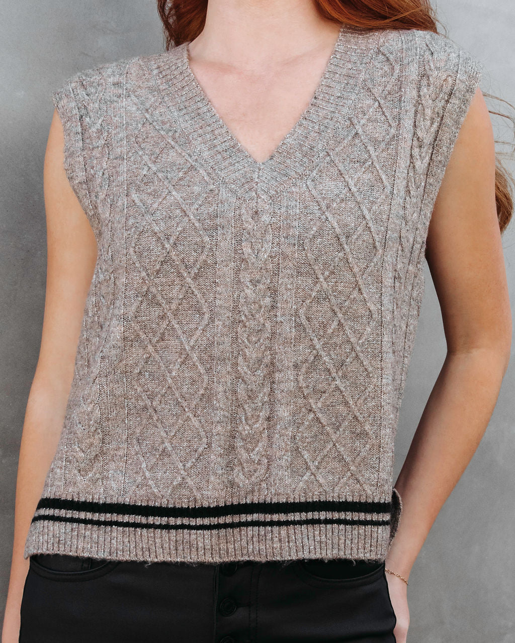 Princeton League Cable Knit Sweater Vest - Taupe