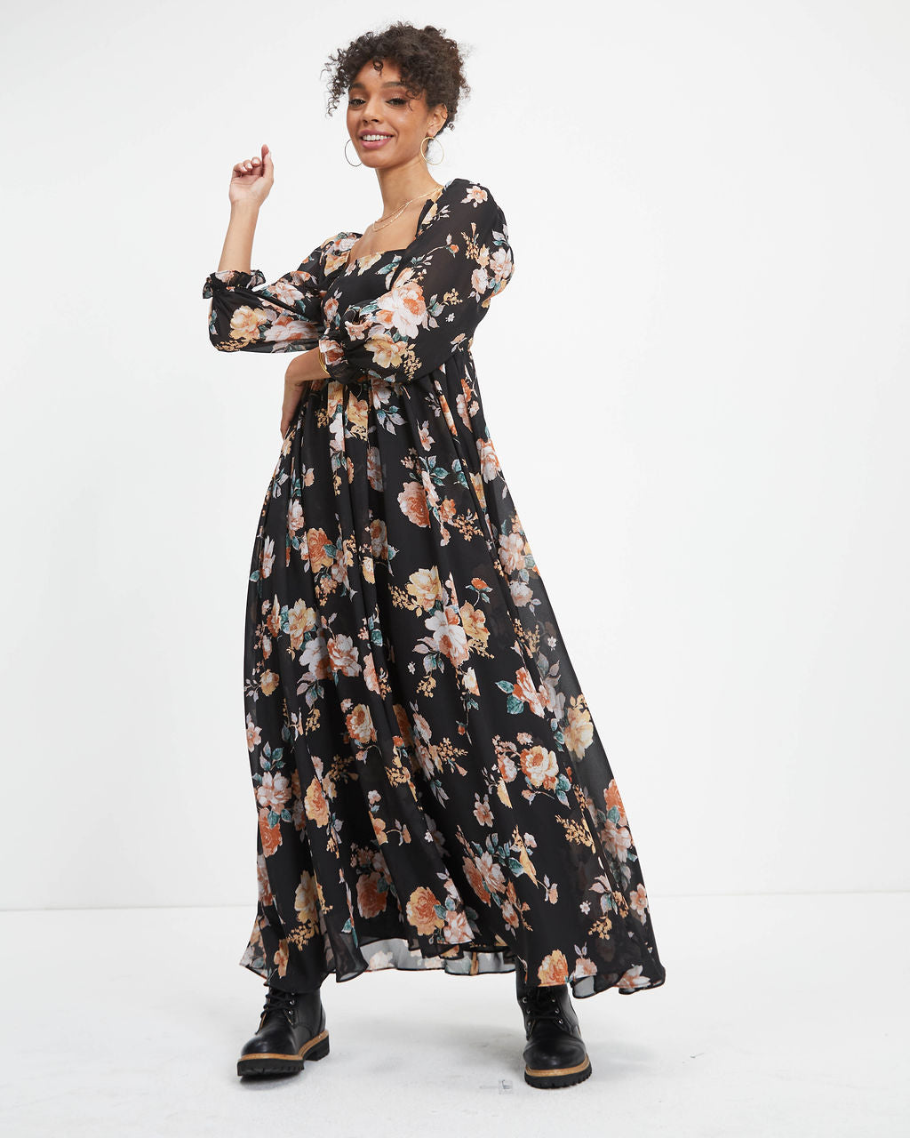 Miller Floral Chiffon Maxi Dress - Black - FINAL SALE