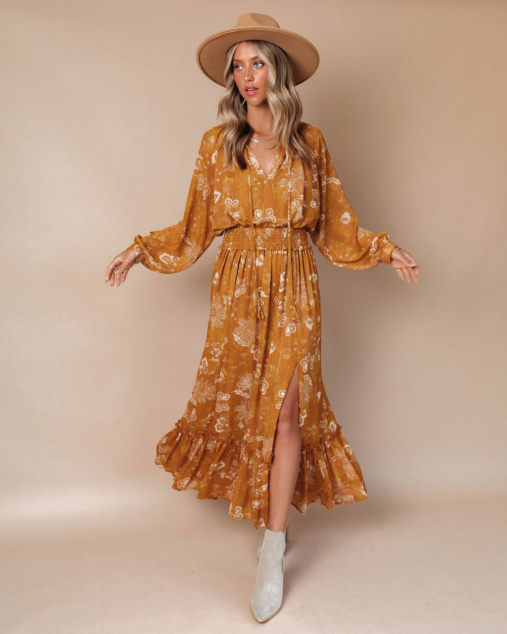 Brooklyn Floral Slit Maxi Dress - Marigold