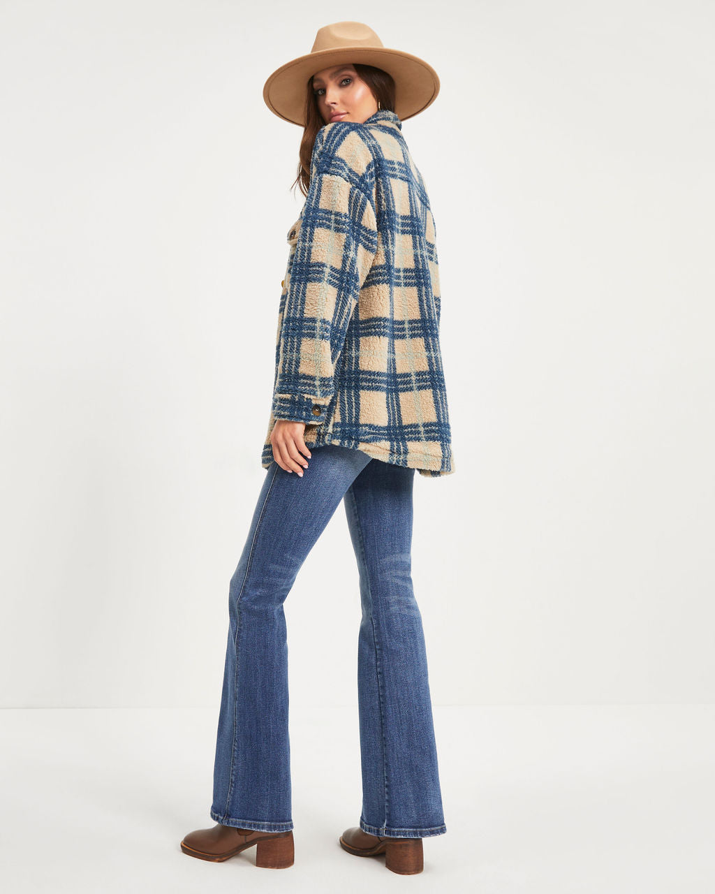 Oaklynn Pocketed Plaid Teddy Jacket