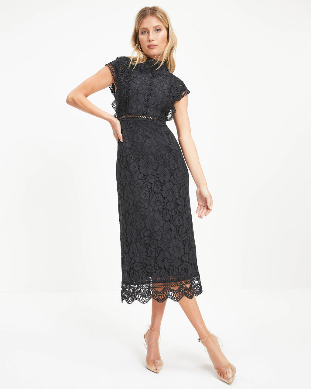 Never Impossible Crochet Lace Midi Dress - Black