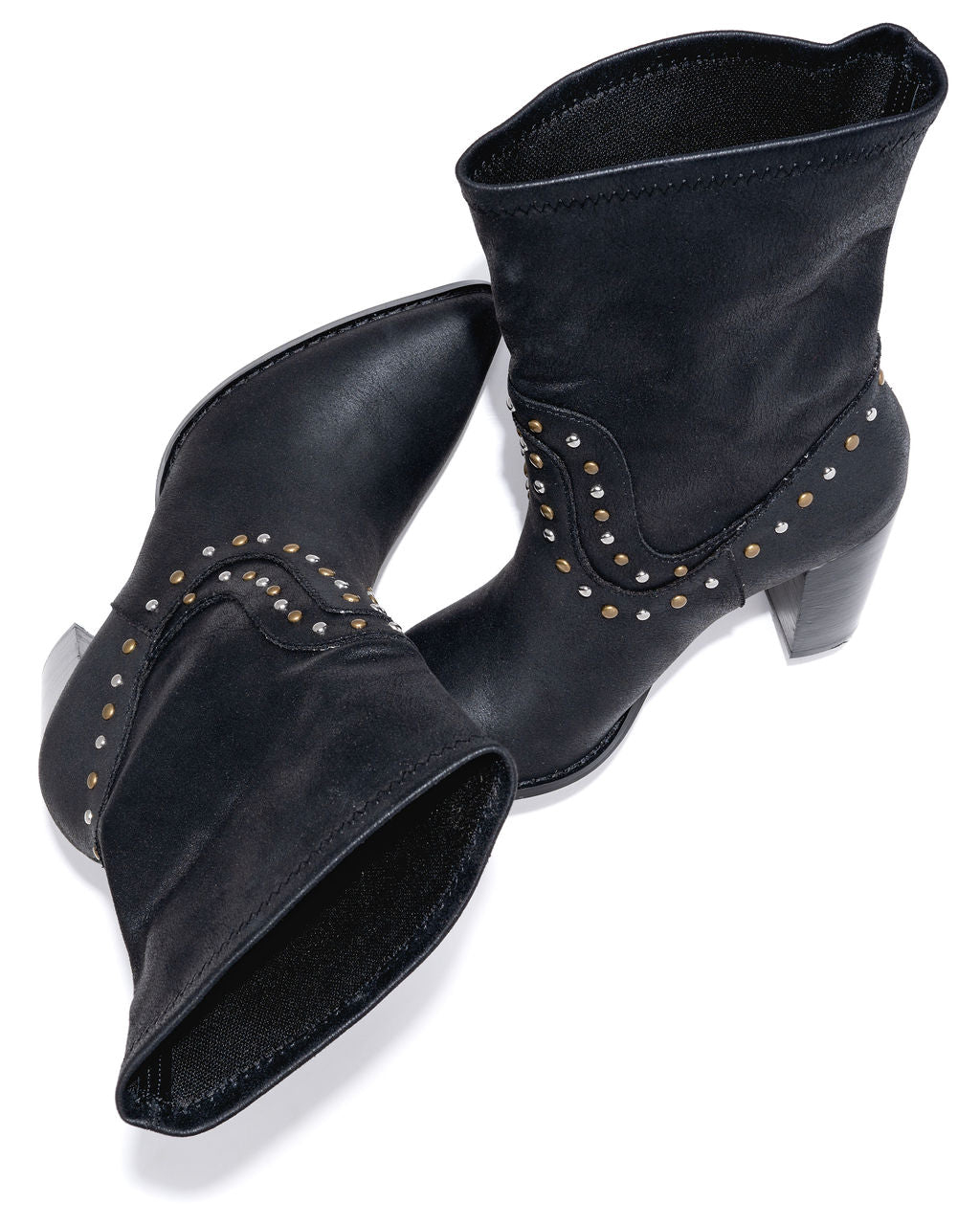 Dina Studded Faux Leather Heeled Boot - Black