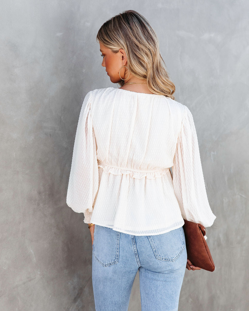 Sandrine Balloon Sleeve Babydoll Top - Cream