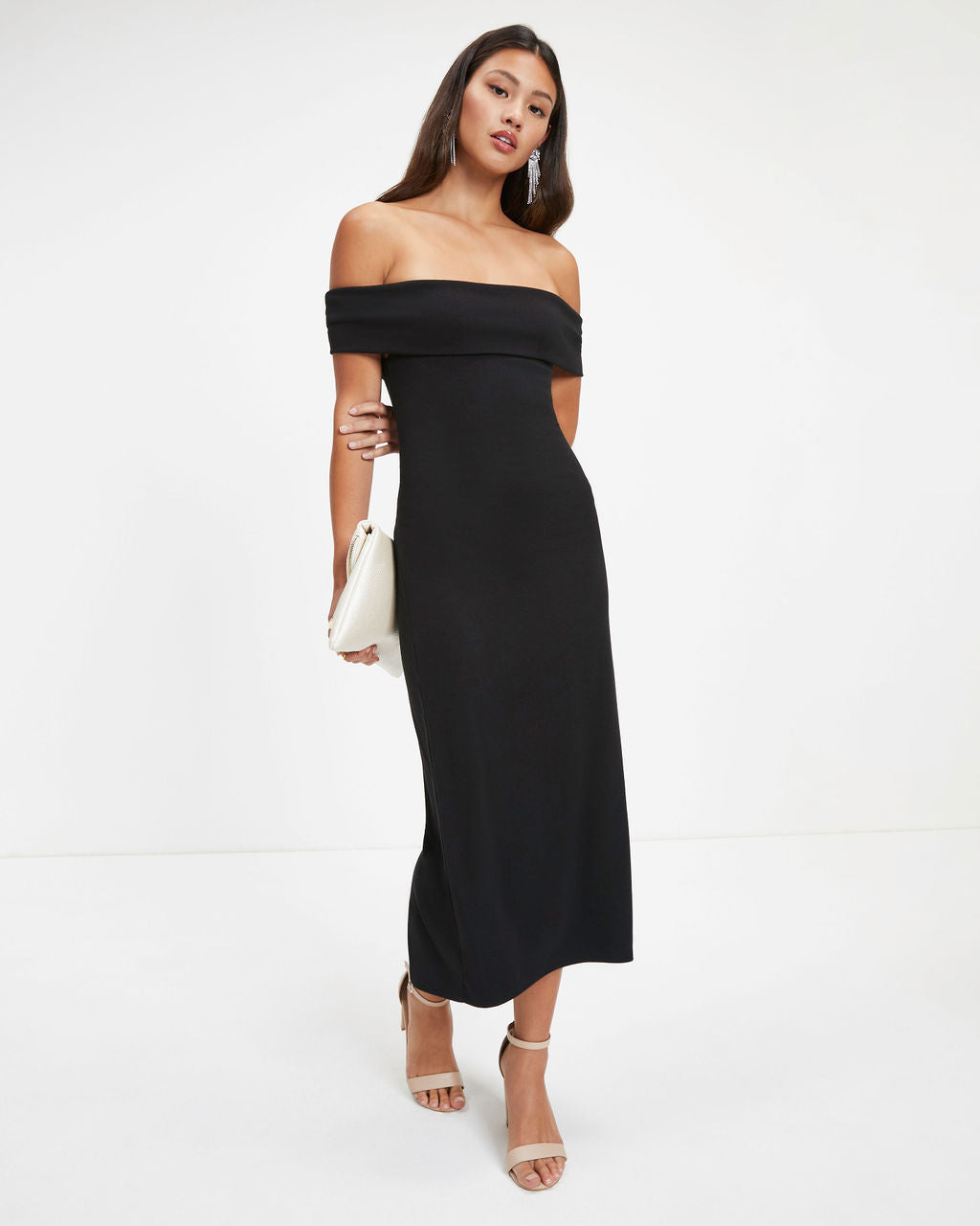 Reba Off The Shoulder Midi Dress - Black