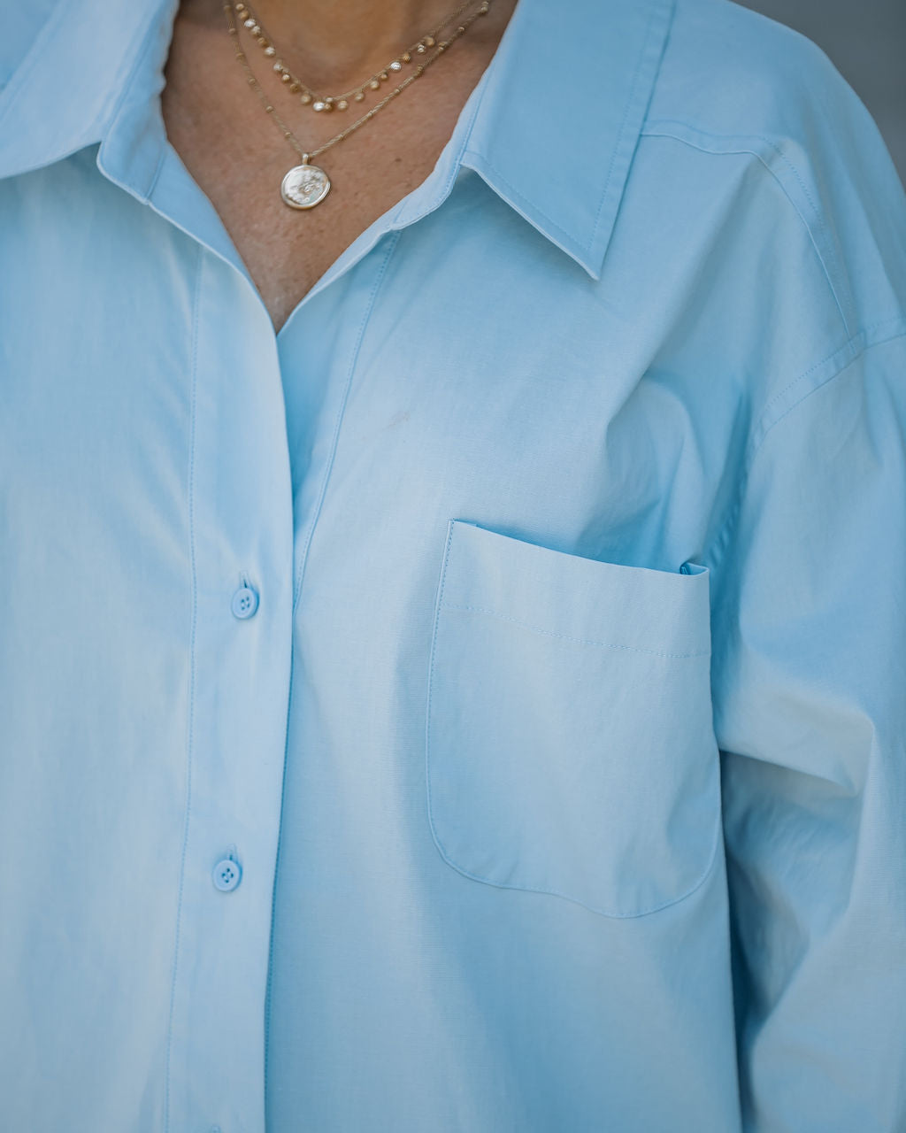 Federica Cotton Button Down Top - Light Blue
