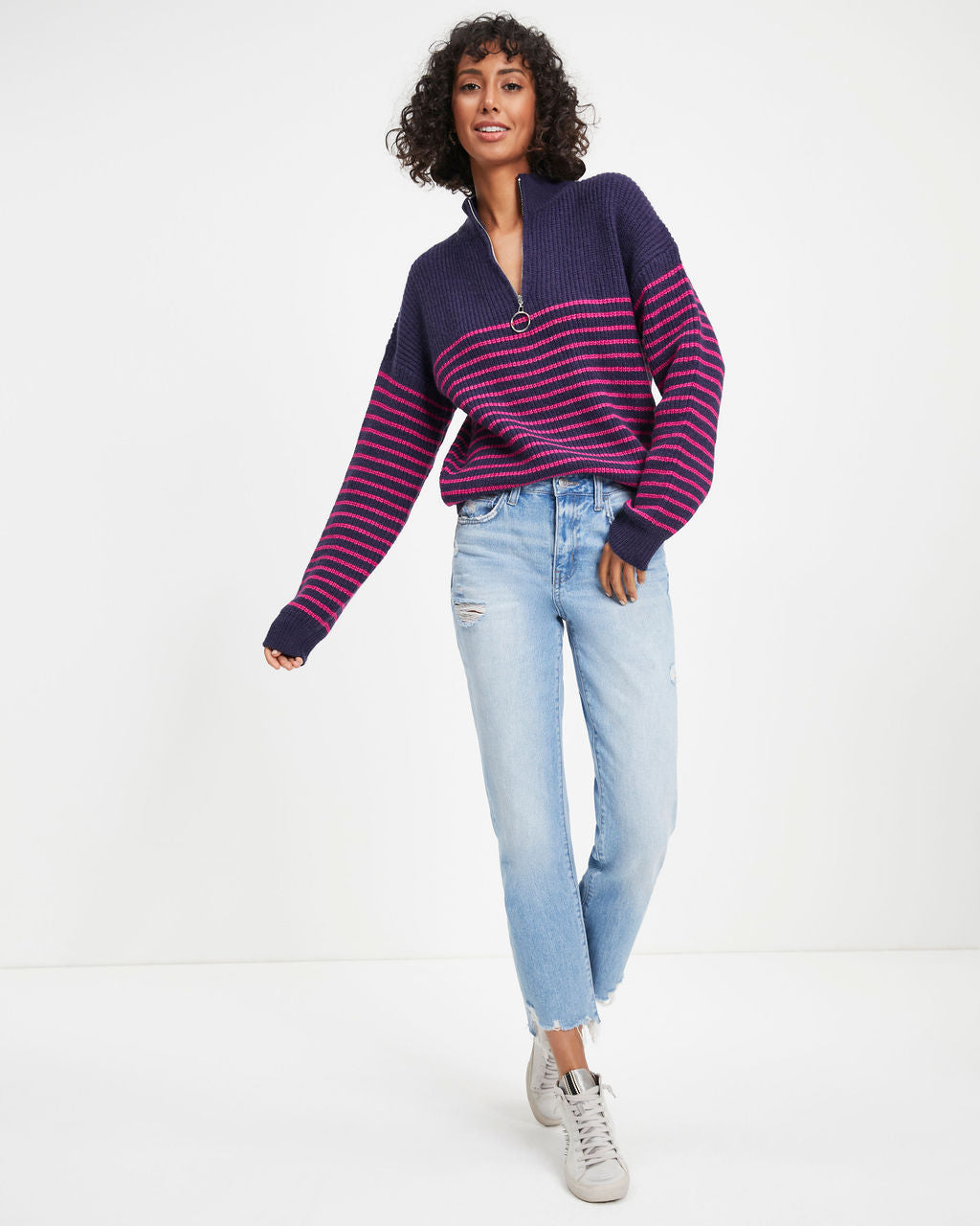 Mind At Ease Striped Knit Half Zip Pullover Sweater - FINAL SALE