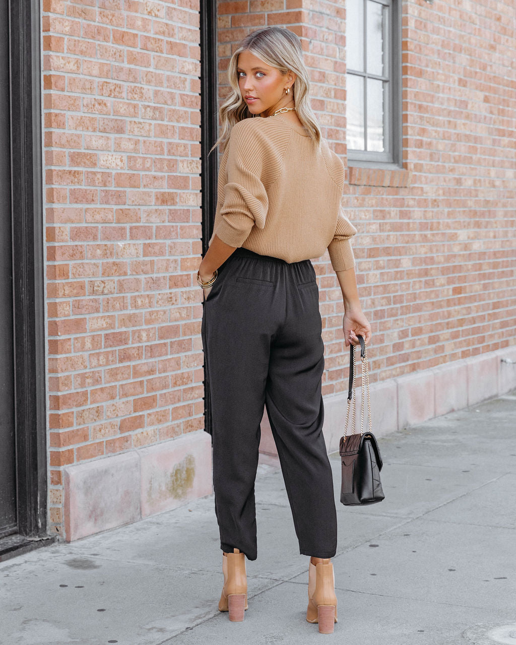 Carly Ribbed Knit Long Sleeve Top - Camel