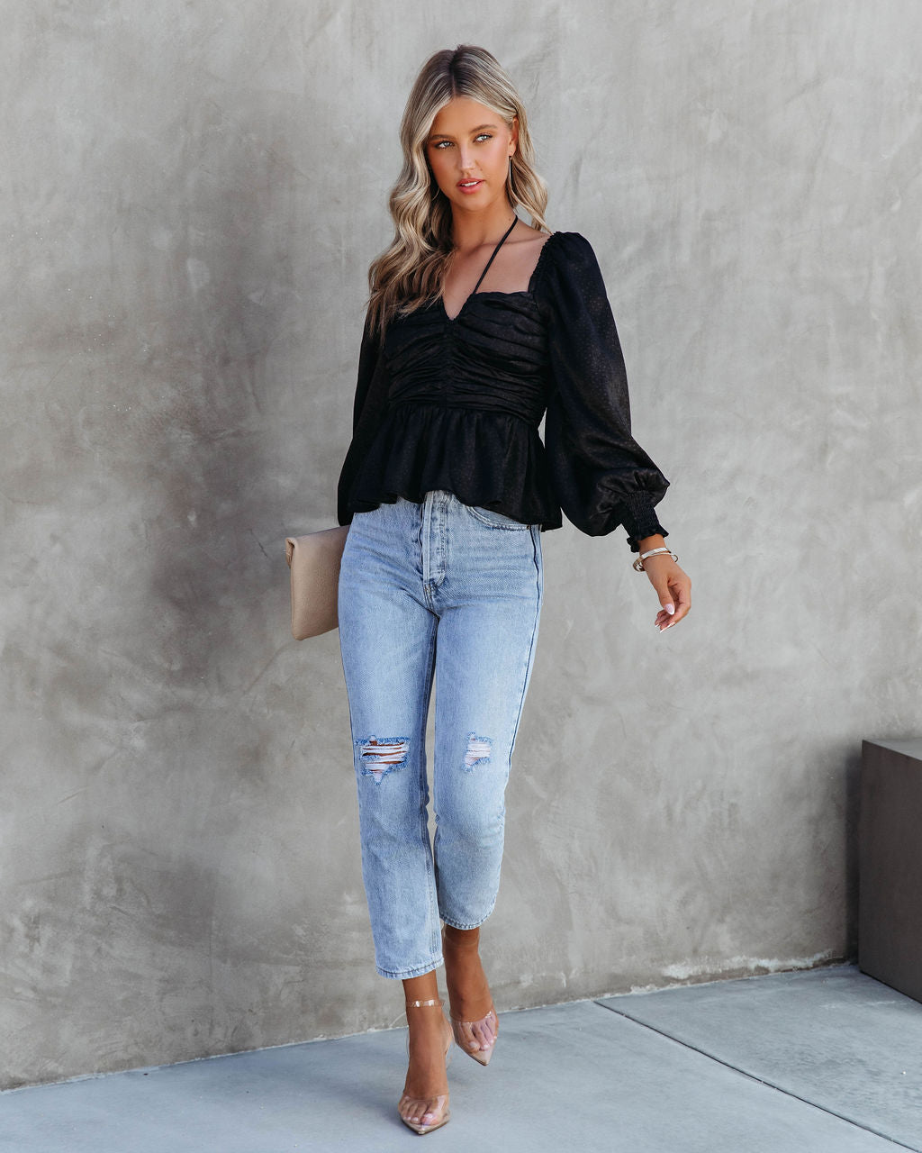 Let Me Be The One Satin Ruched Top - Black