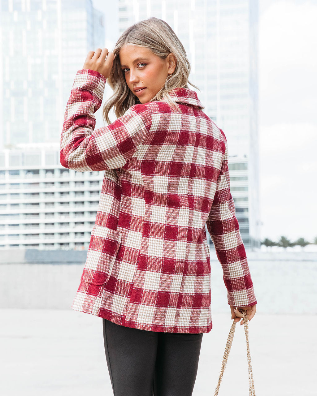 Peppermint Dreams Plaid Blazer - Burgundy