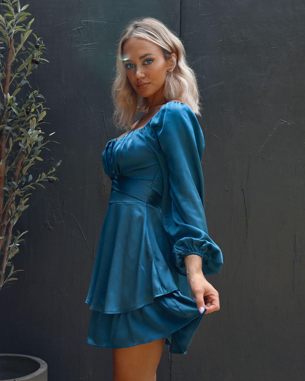 Own The Night Satin Tiered Mini Dress - Teal - FINAL SALE