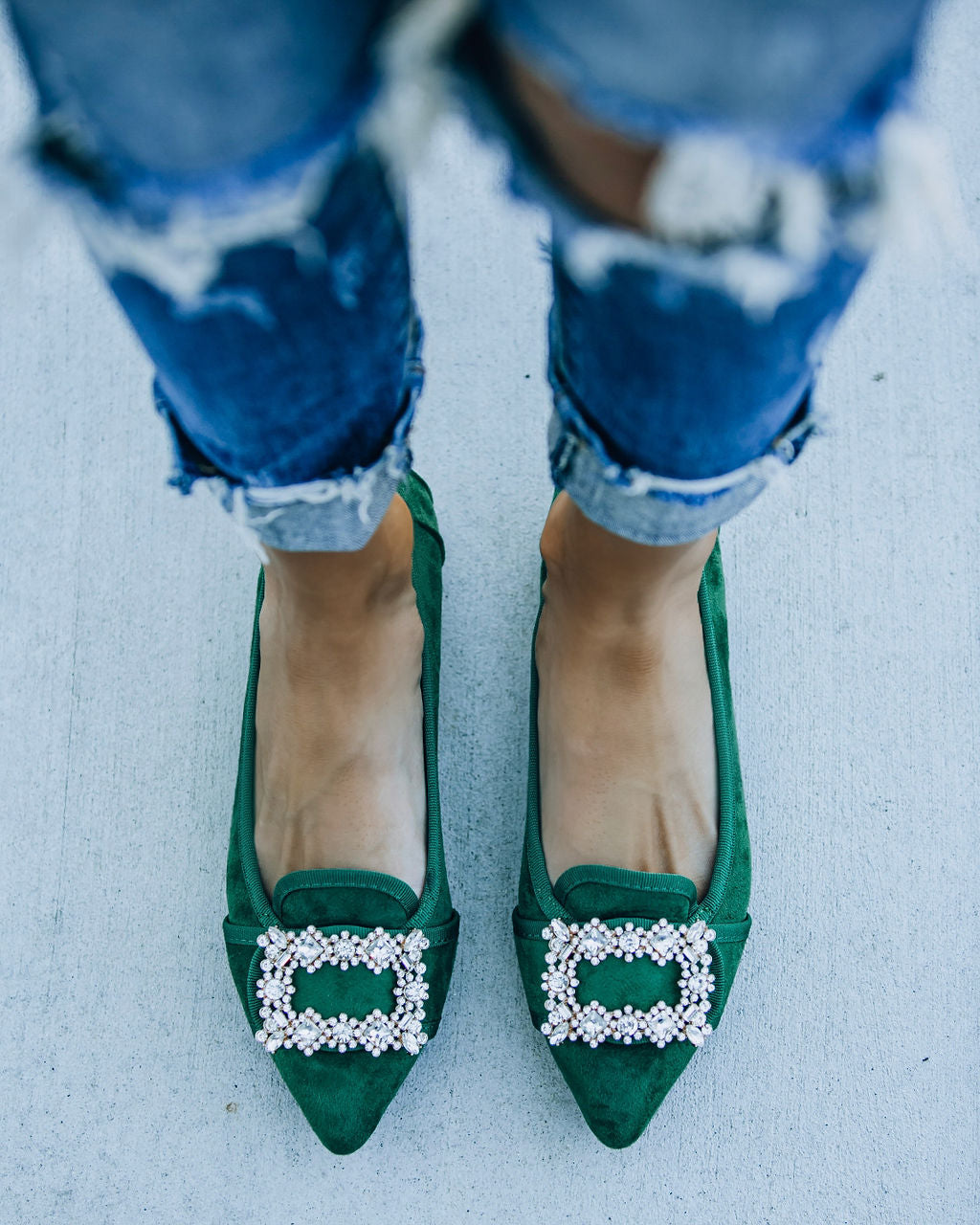 Vanderpump Embellished Faux Suede Flats - Emerald